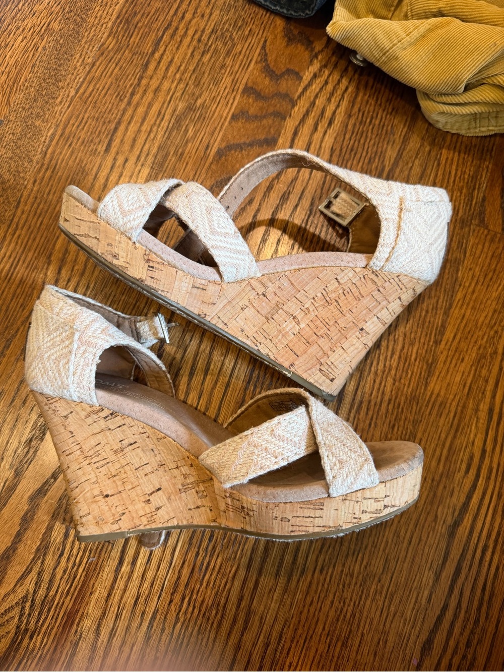 Toms Cream Woven Cork Wedge Sandals